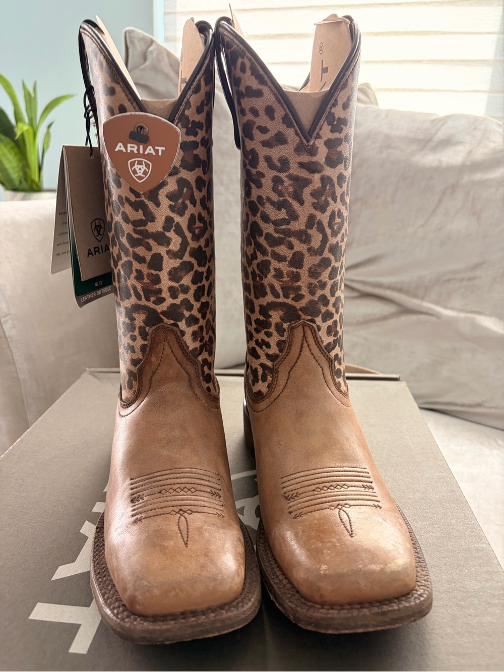 Ariat Leopard Print Shaft Western Boots - Brown - Picture 2 of 4